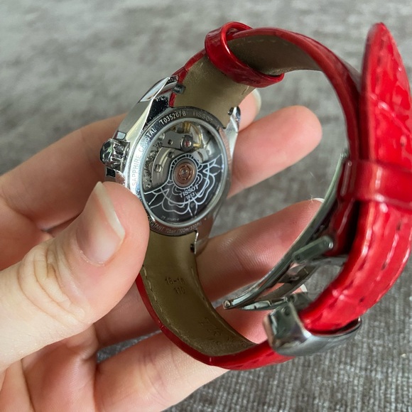Tissot Watch with Silver Face and Red Band - Picture 3 of 5